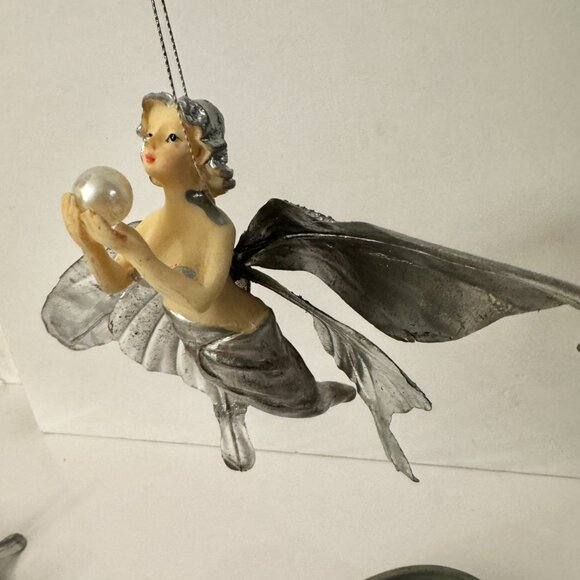 Silver Butterfly Fairies Pearl Set (5) Christmas Ornament Resin Holiday RARE - Picture 11 of 16